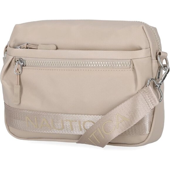 Handbags - Women's Cream Nylon Bean Crossbody Belt Bag Adjustable Shoulder Strap Zipper